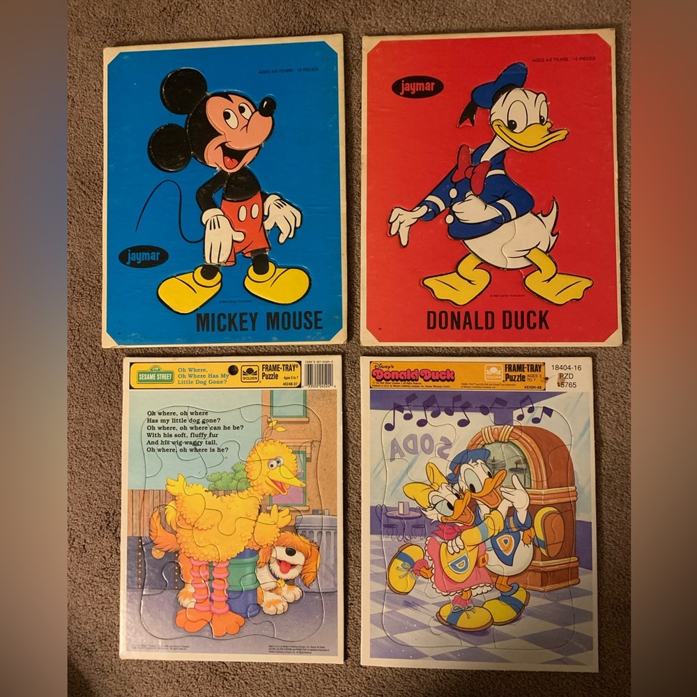 Vintage Jaymar Disney Mickey Mouse & Donald Duck Thick Inlaid Frame Tray Puzzle